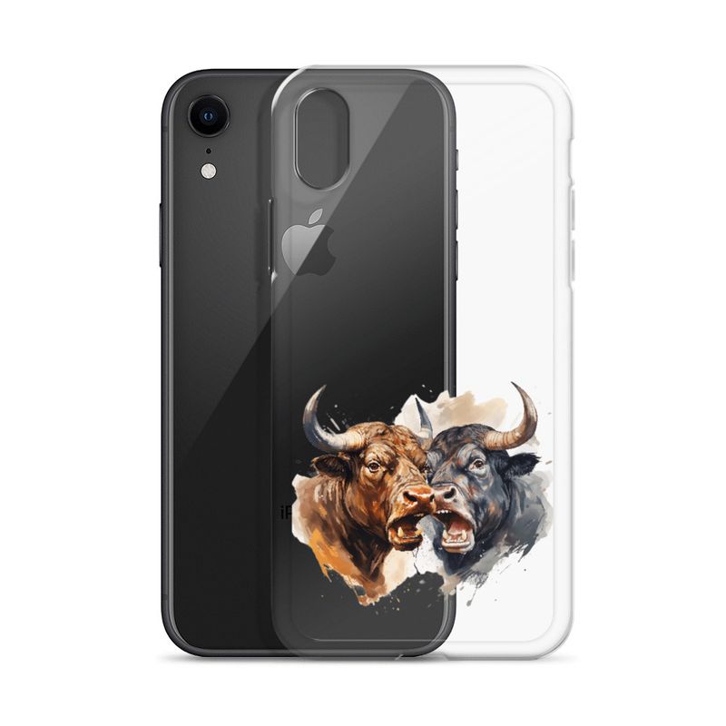 Clear Case for iPhone, Bulls facing up to each other, watercolour, dx5eff