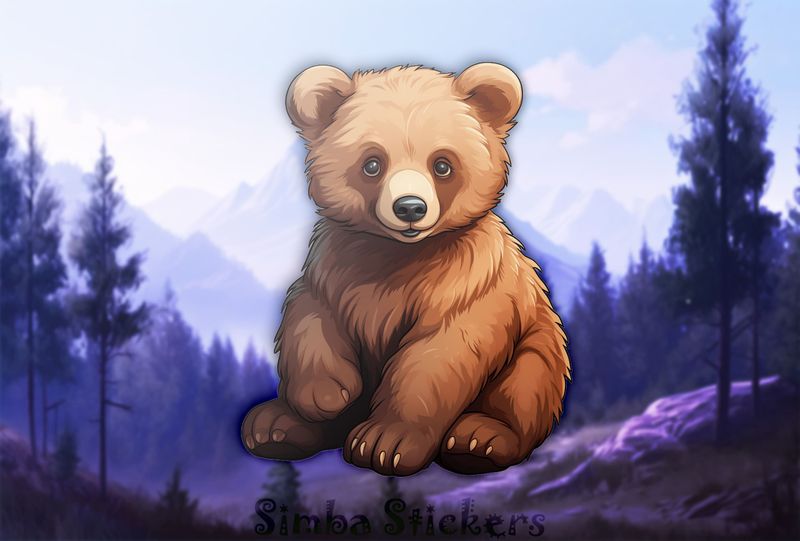 Bear cub sitting down, watercolour, zk1rjv