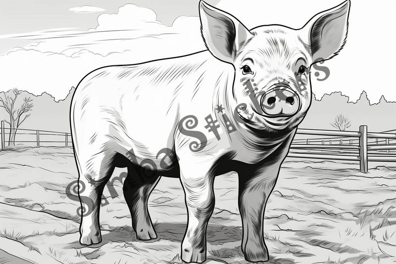 Colouring pages, bundle of pigs on a farm, 10 images