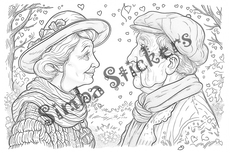 Colouring pages, bundle of people, elderly and grandparents with children, 50 images
