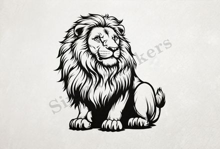 Majestic lion sitting, outline art