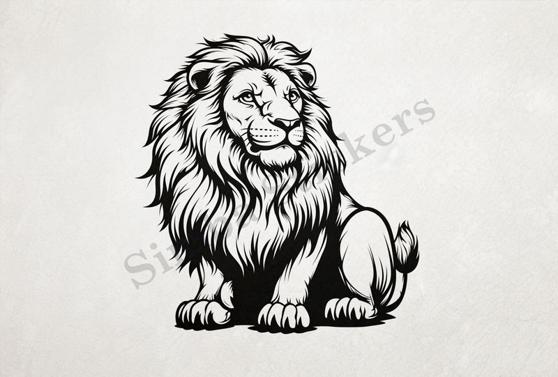 Majestic lion sitting, outline art