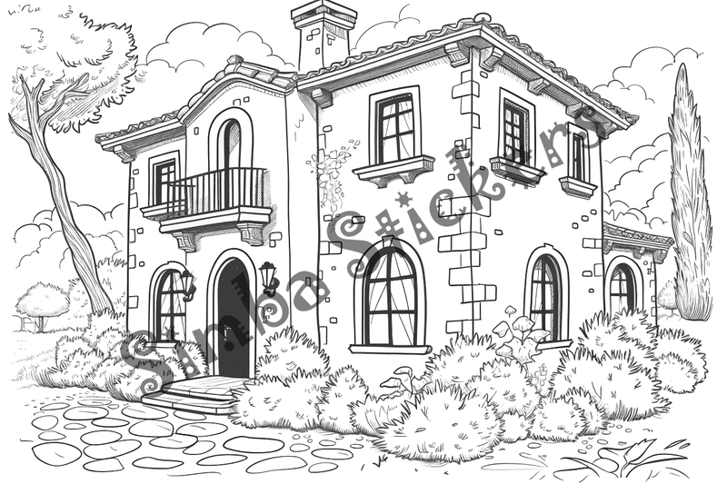 Colouring pages, bundle of houses, Italian countryside, 10 images