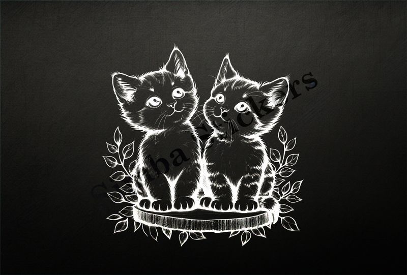 Cats on wooden stand, romantic, outline art