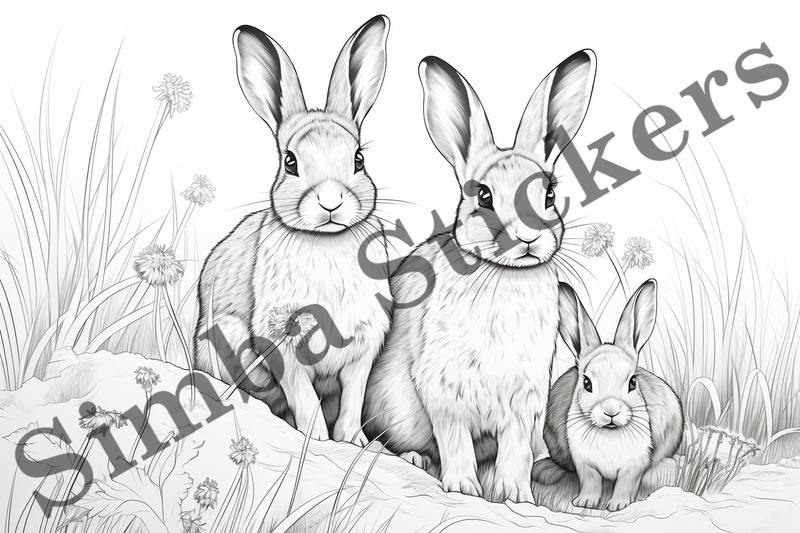Colouring pages, Bundle of hares, 25 images