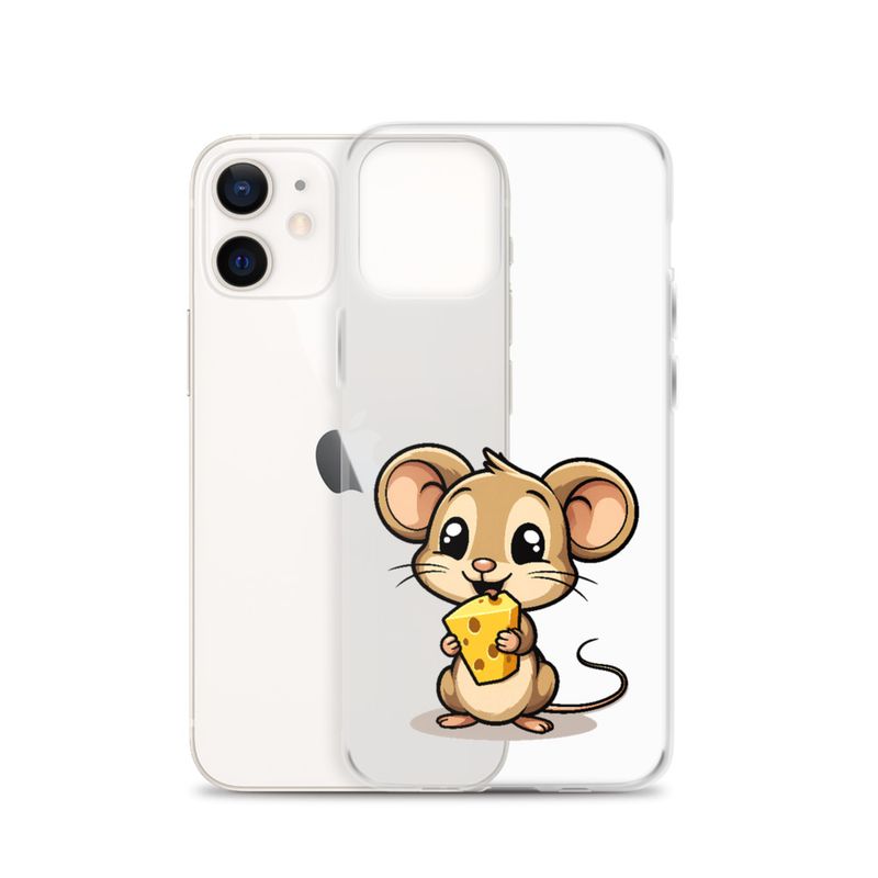 Clear Case for iPhone, Small Mouse happily licking large chunk of cheese, pqapy6
