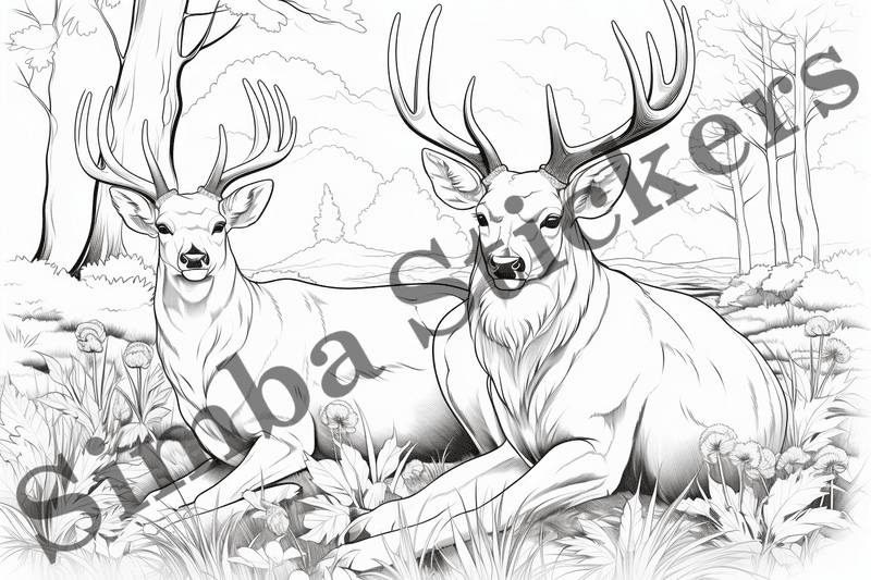Colouring pages, bundle of deer, 25 images