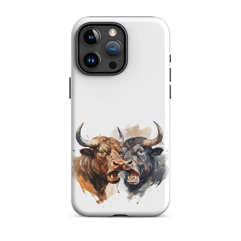 Tough Case for iPhone, Bulls facing up to each other, watercolour, dx5eff