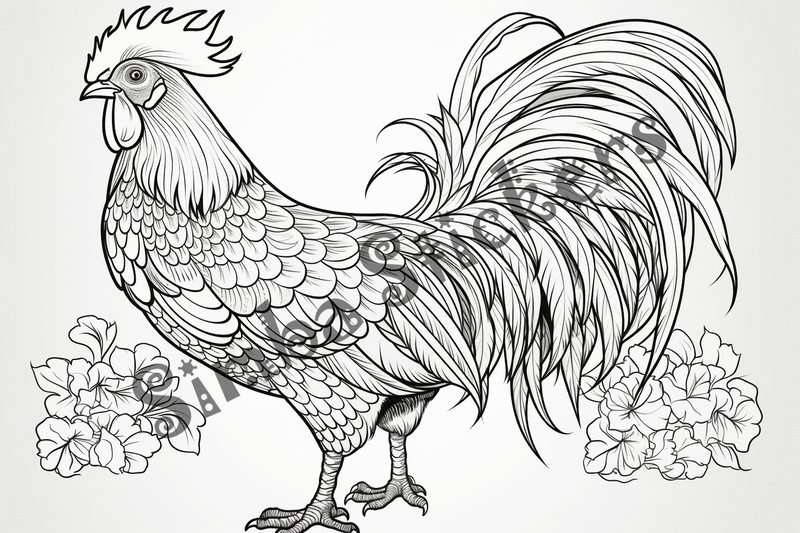 Colouring pages, bundle of chicken roosters, 10 images