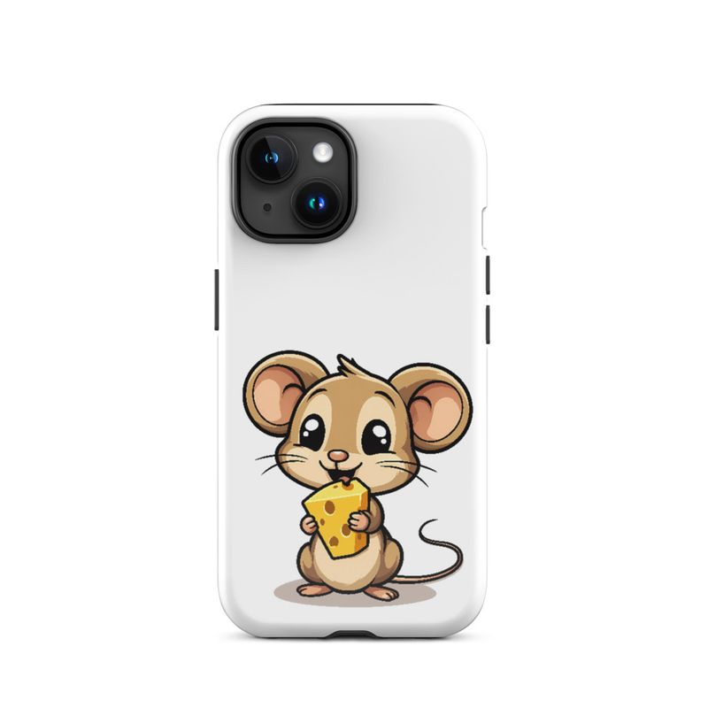 Tough Case for iPhone, Small Mouse happily licking large chunk of cheese, pqapy6