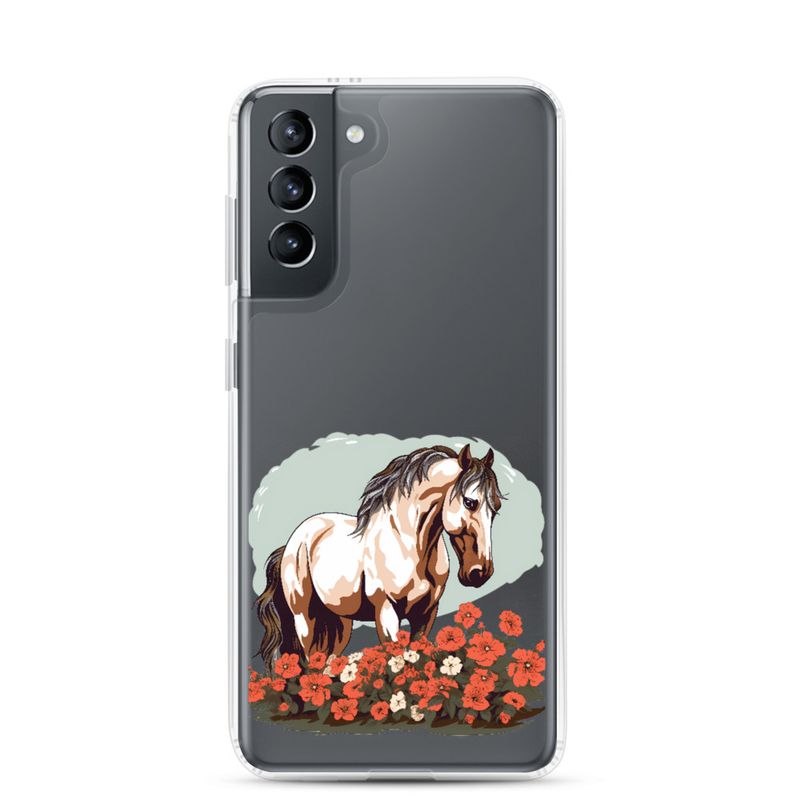 Clear Case for Samsung, Brown horse in field of red flowers, n4w2fj