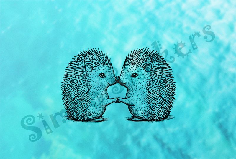 Porcupine in love nose-to-nose, hand-in-hand, outline art