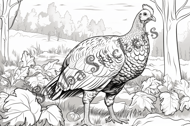Colouring pages, bundle of turkeys on a farm, 25 images