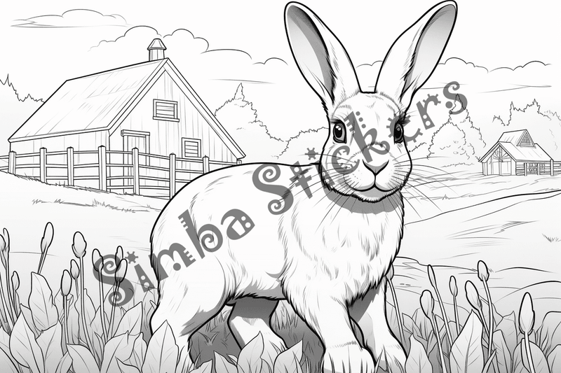 Colouring pages, bundle of rabbits on a farm, 10 images