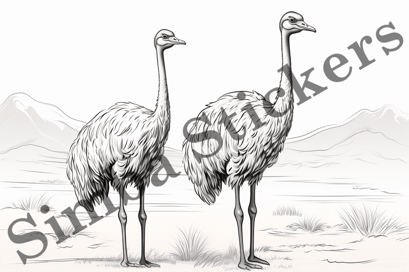 Colouring pages, Bundle of ostriches, 25 images