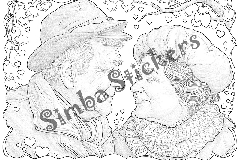 Colouring pages, bundle of people, elderly and grandparents with children, 50 images