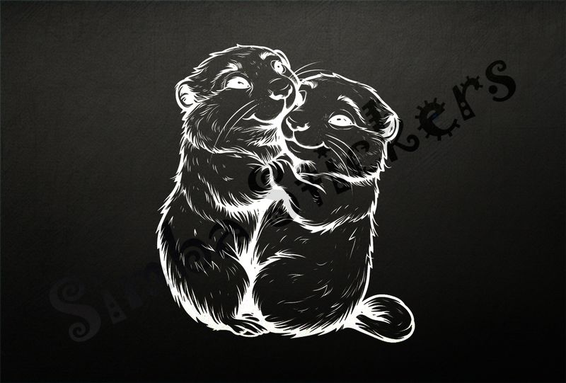 Beavers embracing cheek-to-cheek happily, outline art