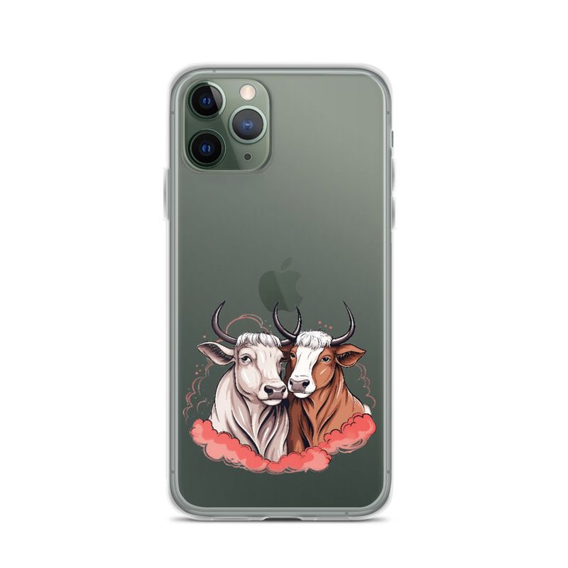 Clear Case for iPhone, Bull and cow, romantic, reddish clouds, qoucds
