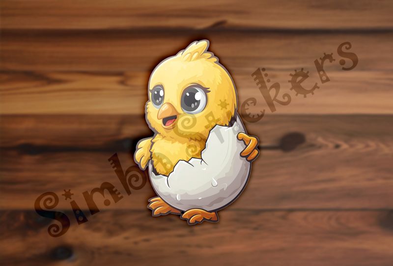 Cute Chick walking around in eggshell of birthday egg