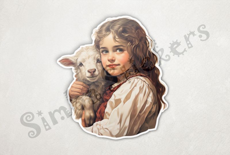 Goat kid in arms of girl of European origin