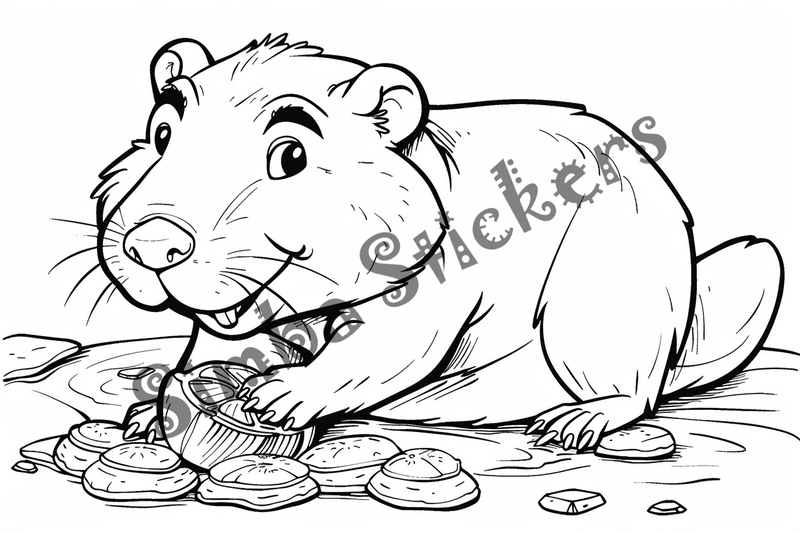 Colouring pages, bundle of singular beavers, 25 images