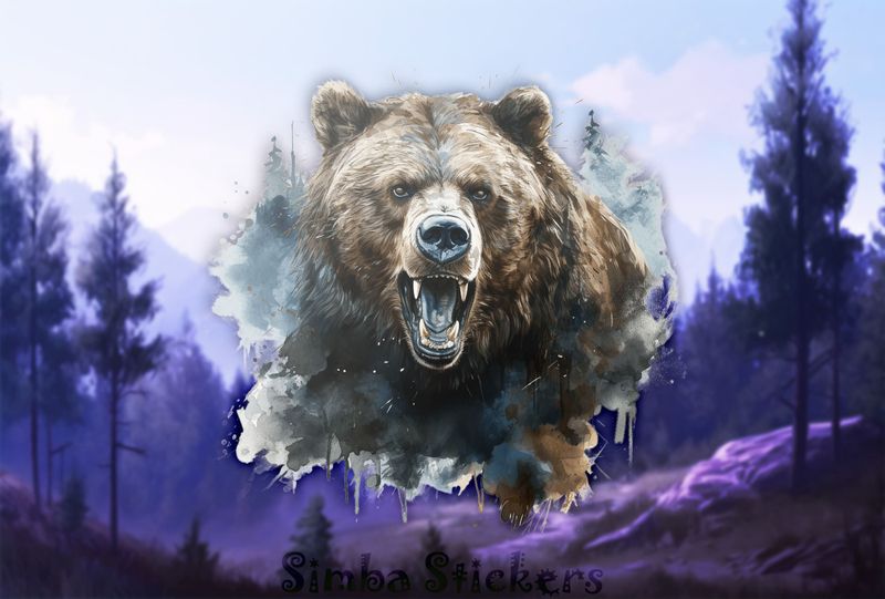 Bear charging angrily, watercolour, sltgjb