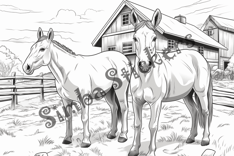 Colouring pages, bundle of mules, 25 images