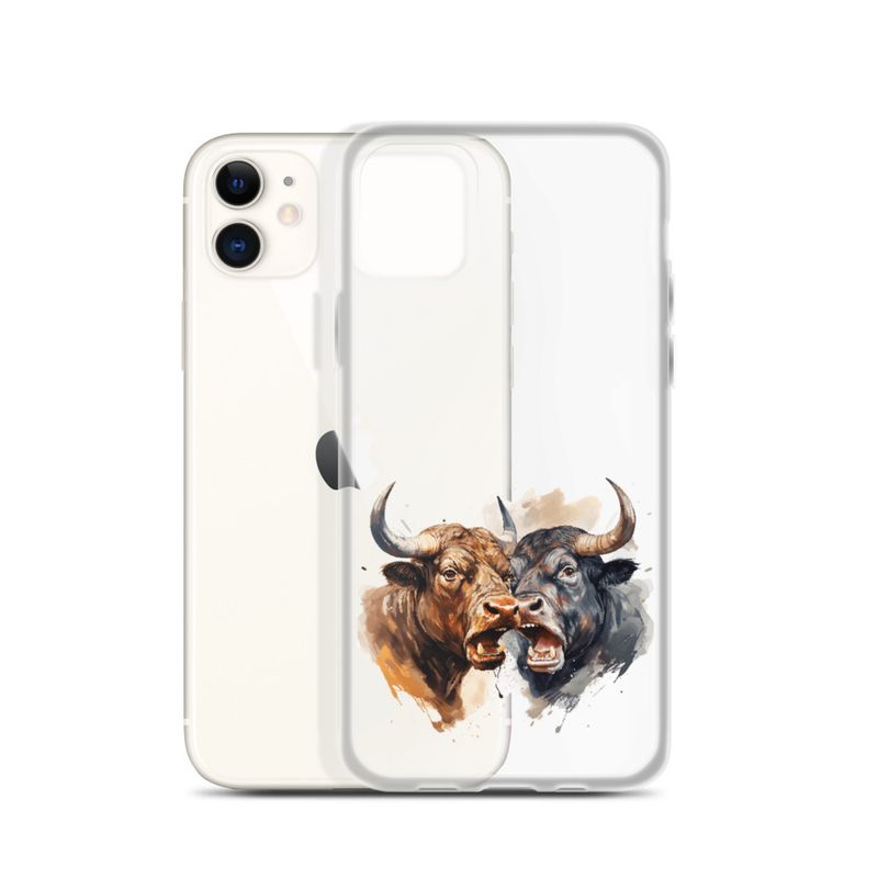 Clear Case for iPhone, Bulls facing up to each other, watercolour, dx5eff