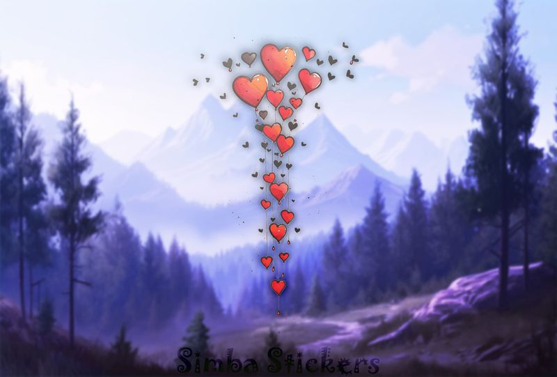 Butterflies swarming around romantic Valentine&#x27;s heart shape balloons, watercolour, ng9spc