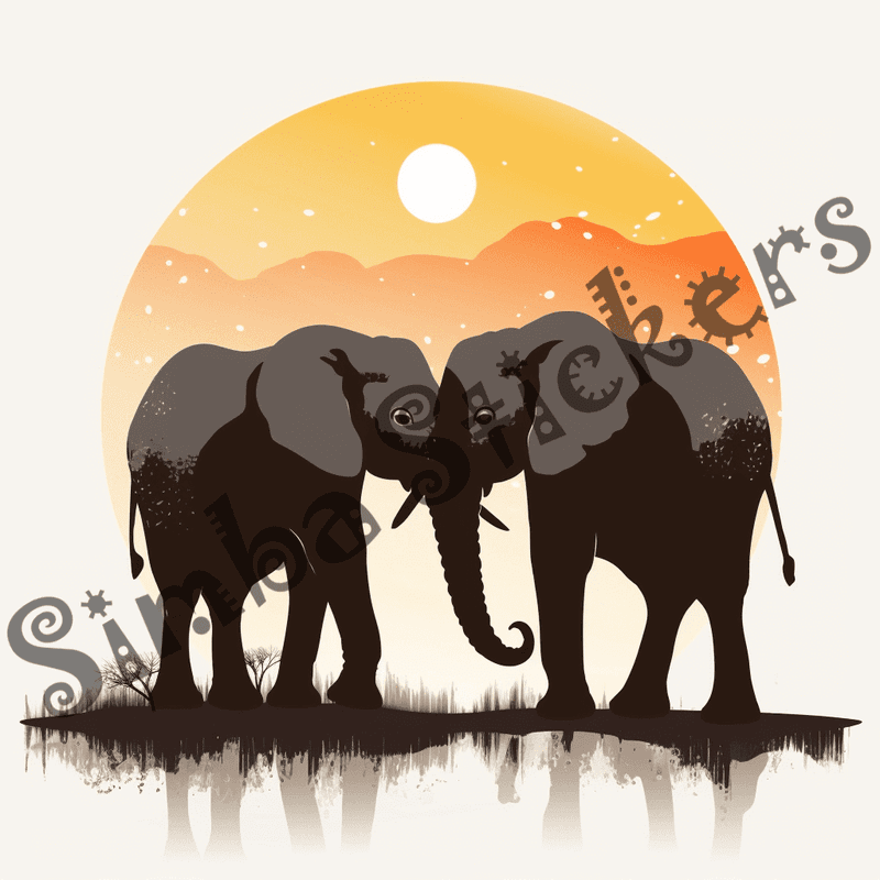 Elephants in love nose-to-nose, dramatic watercolour, image set, 10 images, 6zpiew
