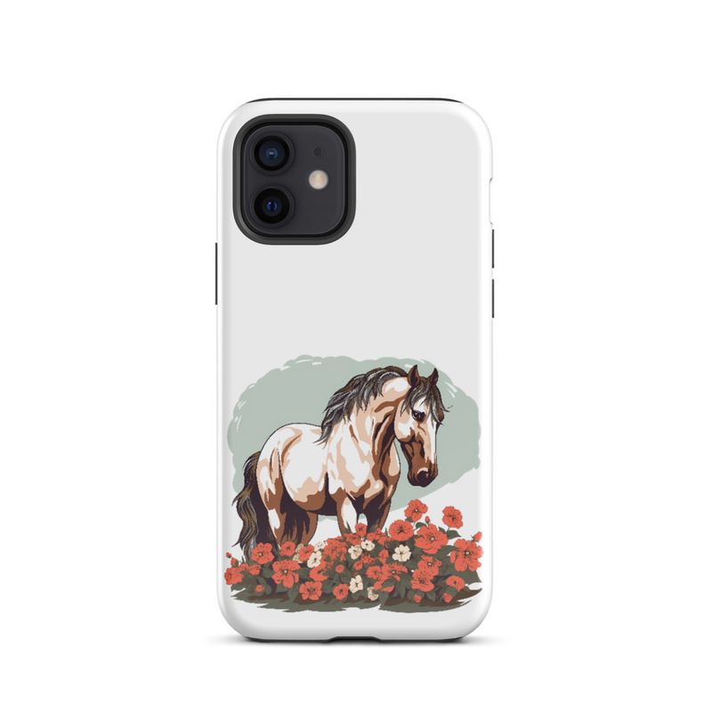 Tough Case for iPhone, Brown horse in field of red flowers, n4w2fj