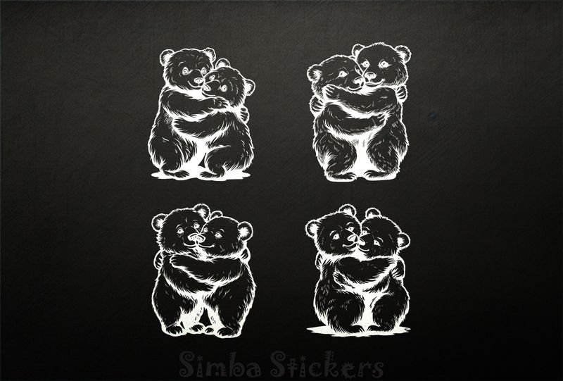 Bears in loving embrace cheek-to-cheek, 4-in-1, outline art, w1ul8x