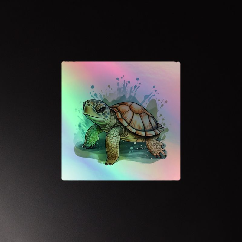 Kiss-Cut Holographic Stickers, Tortoise walking and splashing, watercolour 
