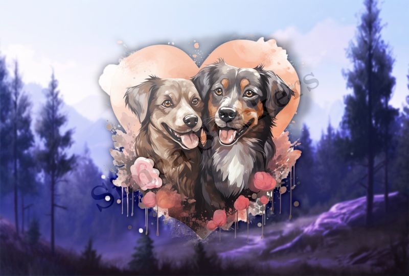 Dogs in love, watercolour