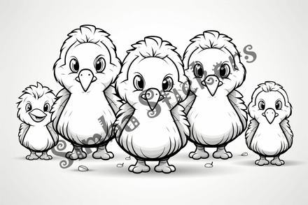 Colouring pages, bundle of turkey poults, 10 images