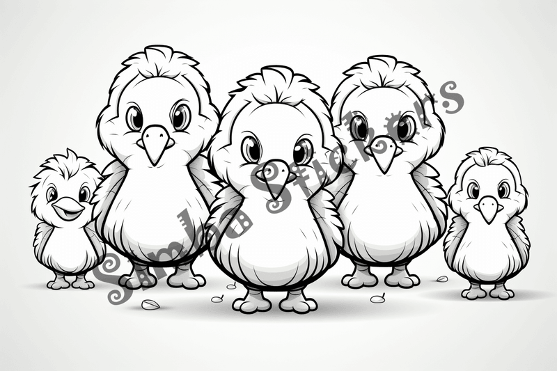 Colouring pages, bundle of turkey poults, 10 images