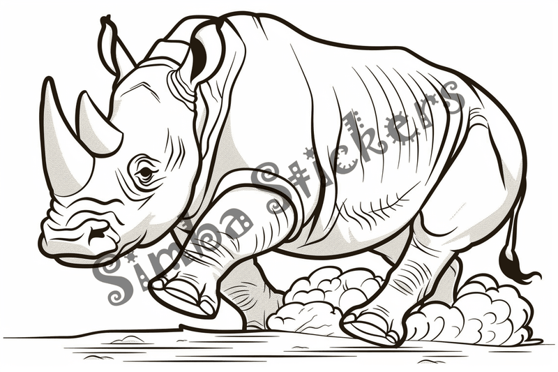Colouring pages, bundle of rhinos running, 10 images