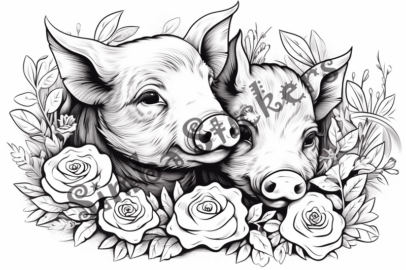 Colouring pages, bundle of pigs in love, 10 images