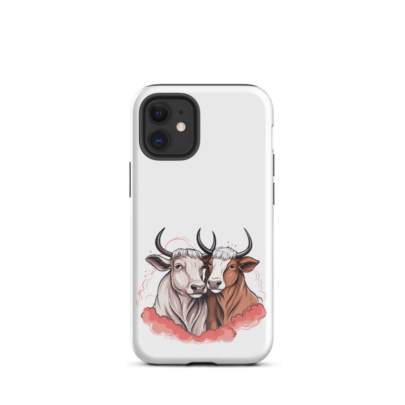 Tough Case for iPhone, Bull and cow, romantic, reddish clouds, qoucds