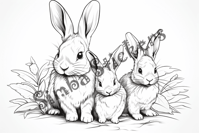 Colouring pages, bundle of rabbits, 25 images
