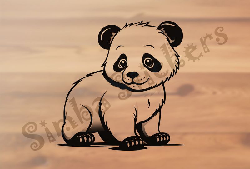 Panda looking cute, on all fours, outline art, hybafo