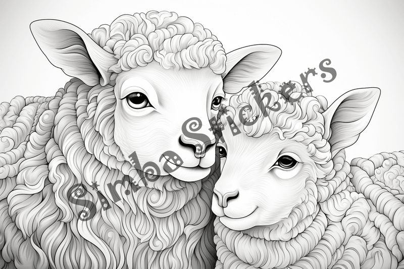 Colouring pages, bundle of sheep in love, 10 images