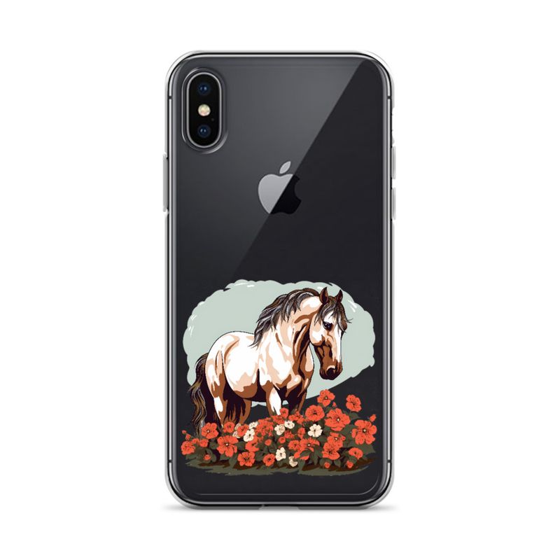 Clear Case for iPhone, Brown horse in field of red flowers, n4w2fj