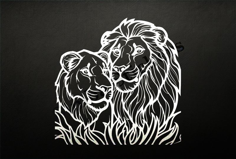 Lion with lioness, romantic, outline art