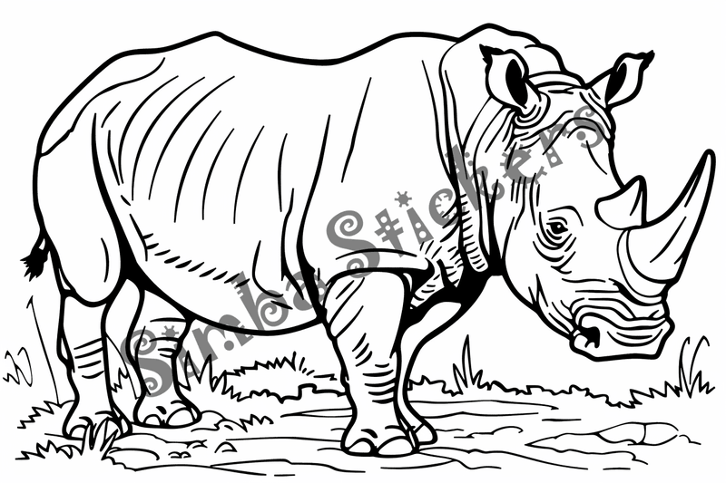 Colouring pages, bundle of singular rhinos, 10 images