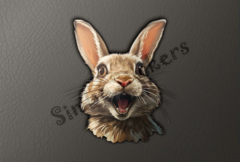 Hare laughing, mouth wide open