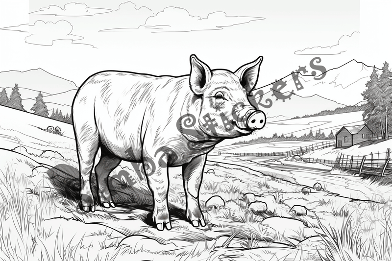 Colouring pages, bundle of pigs, 25 images 2