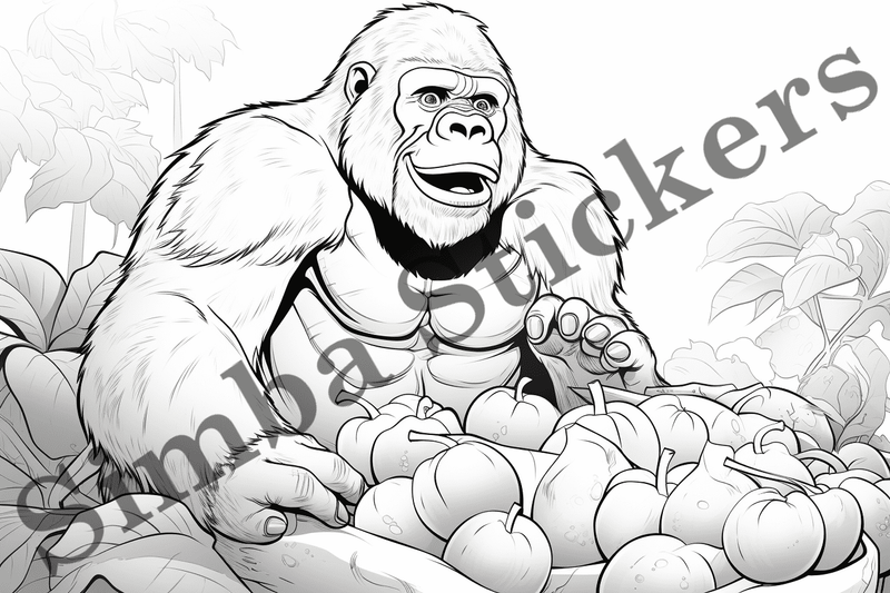Colouring pages, bundle of gorillas, 25 images