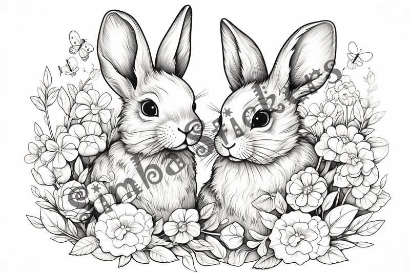 Colouring pages, bundle of rabbits in love, 10 images