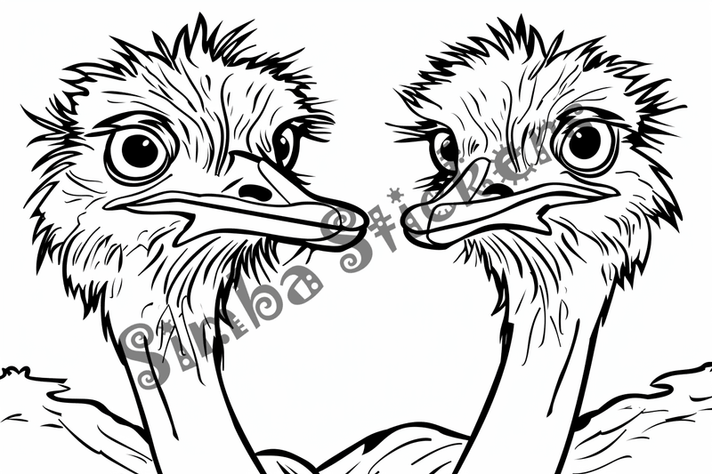 Colouring pages, bundle of ostriches, 50 images